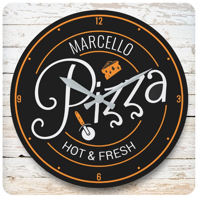 Custom NAME Hot Fresh Italian Pizza Pizzeria Round Clock (Creator Uploaded)