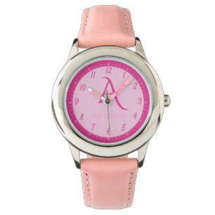 Custom Name Hot Pink Girls Monogram Learning  Watch
