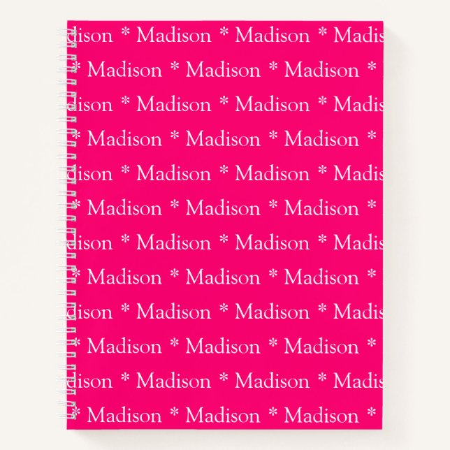 Custom name hot pink pattern recipe notebook (Front)