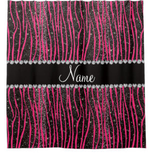 Custom name hot pink zebra stripes black glitter