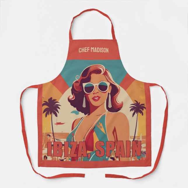 Custom Name Ibiza, Spain Travel Poster Apron (Front)