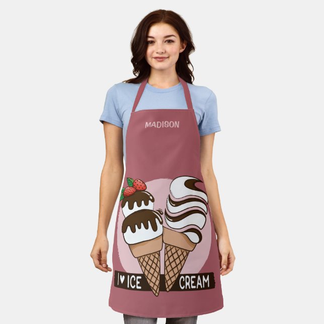 Custom Name Ice Cream Lover Apron (Worn)