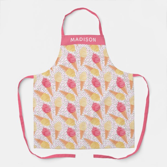 Custom name Ice Cream Pattern aprons (Front)
