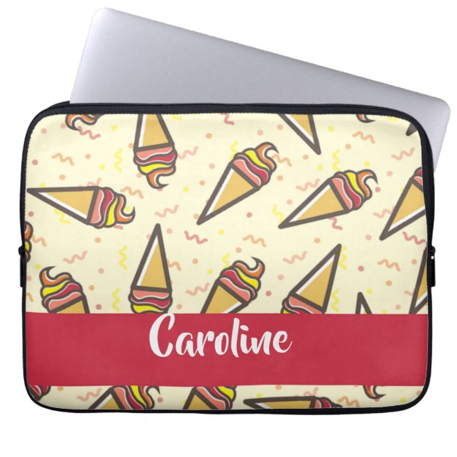 Custom name ice cream pattern laptop sleeve (Front)