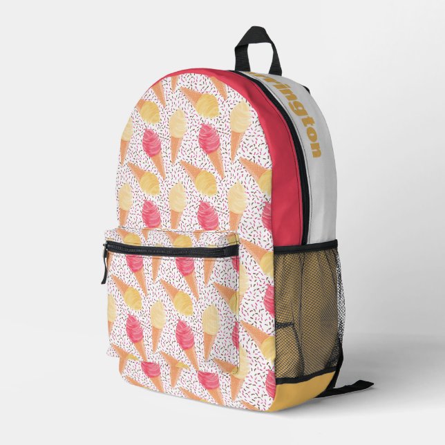 Custom Name Ice Cream Pattern Printed Backpack (Back Corner Right)