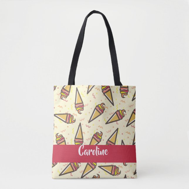 Custom name ice cream pattern tote bag (Front)