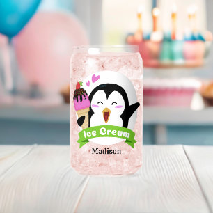 Custom Name Ice Cream Penguin Can Glass