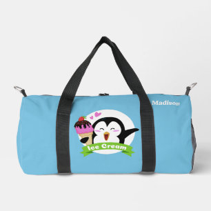 Custom Name Ice Cream Penguin Duffle Bag