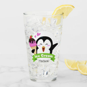 Custom name Ice Cream Penguin pint glass