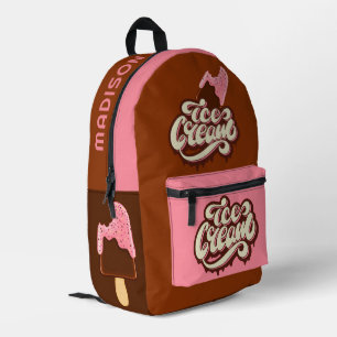 Custom Name Ice Cream Printed Backpack