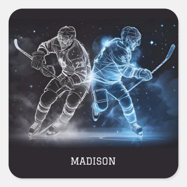 Custom Name Ice Hockey Square Sticker (Front)