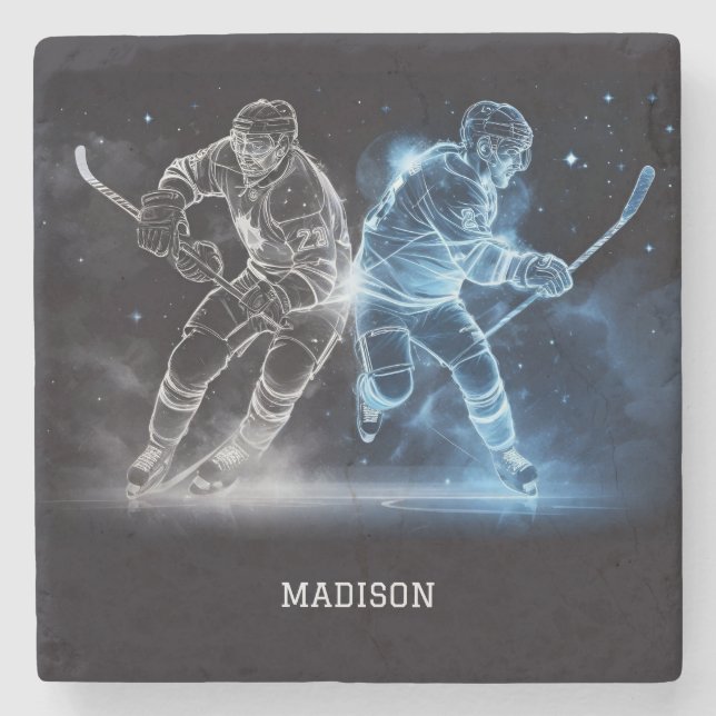 Custom Name Ice Hockey Stone Coaster (Front)