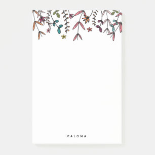 Custom Name Illustrated Florals Personalized Post-it Notes