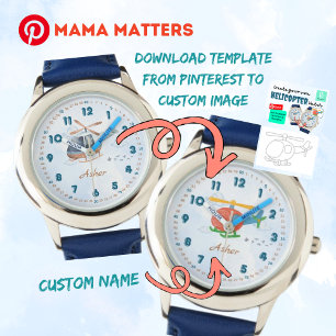 Custom Name & Image Blue Helicopter Kids Watch
