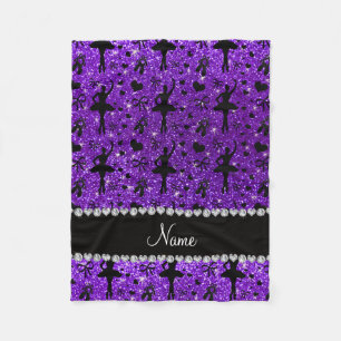 Custom name indigo purple glitter ballerinas fleece blanket