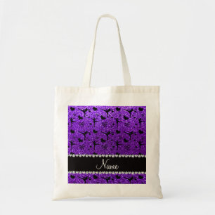 Custom name indigo purple glitter figure skating tote bag