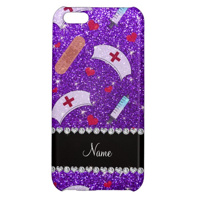 Custom name indigo purple glitter nurse hats heart iPhone case (Back)
