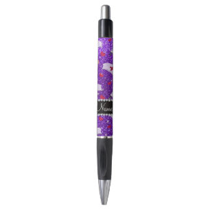 Custom name indigo purple glitter nurse hats heart pen