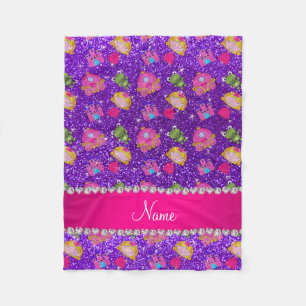 Custom name indigo purple glitter princess frogs fleece blanket