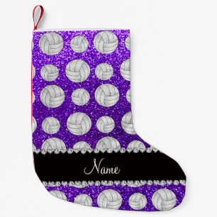 Custom name indigo purple glitter volleyballs small christmas stocking