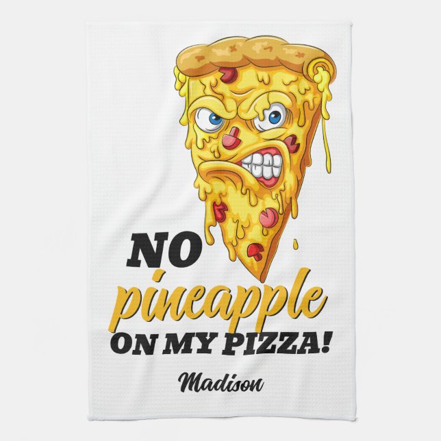 Custom Name & Ingredient Angry Pizza Kitchen Towel (Vertical)