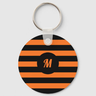 Custom Name Initial Black & Orange Stripes Keychain