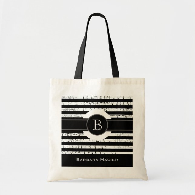 custom name/initial black/white monogram tote bag (Front)