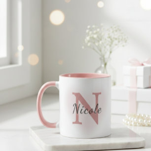 Custom Name &Initial Elegant Dusty Rose Pink Mug  