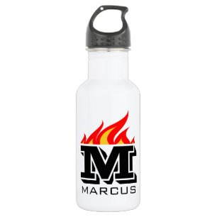 Custom name initial monogram flaming text 532 ml water bottle