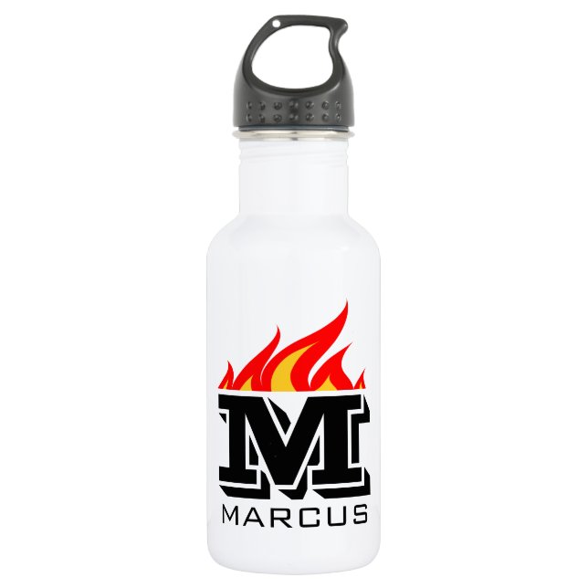 Custom name initial monogram flaming text 532 ml water bottle (Front)