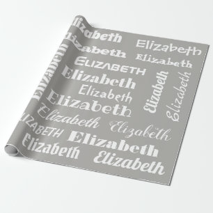 Custom Name Initial Monogram Grey White Gift Wrapping Paper