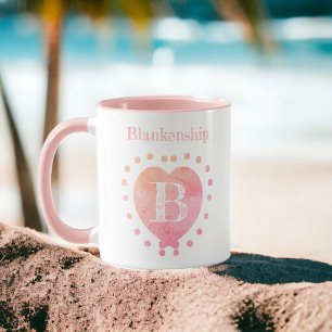 Custom Name Initial Polka Dot Pink Heart Mug