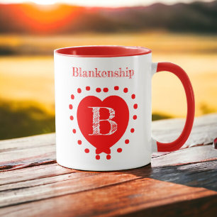 Custom Name Initial Polka Dot Red Heart Mug