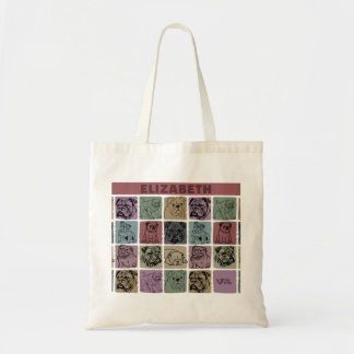 Custom Name Initial Retro Bulldog Floral Gift Tote Bag