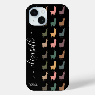 Custom Name Initial Retro Llama Alpaca Floral Gift iPhone 15 Case