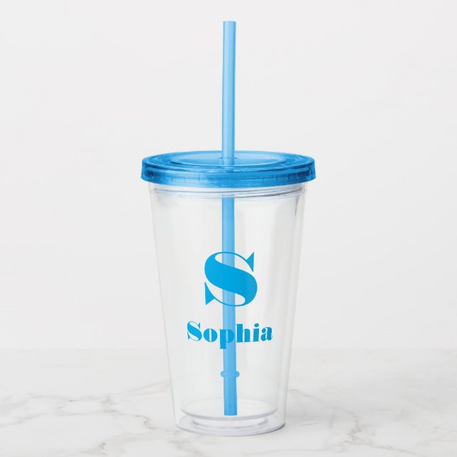 Custom Name Initial Solid Colour  Acrylic Tumbler (Front)