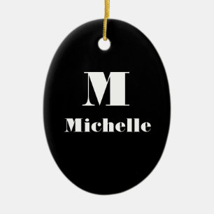 Custom Name Initial Solid Colour Black Ceramic Ornament