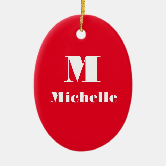 Custom Name Initial Solid Colour  Ceramic Ornament (Front)