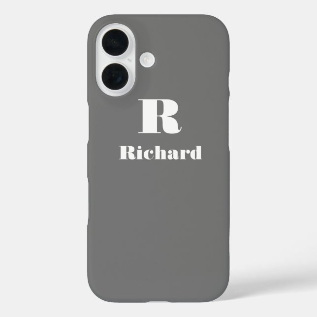 Custom Name Initial Solid Colour Grey Case-Mate iPhone Case (Back)