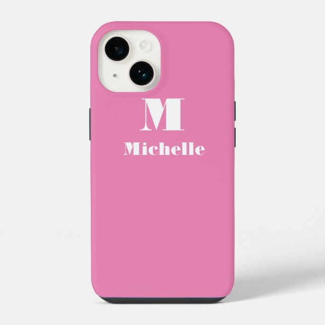 Custom Name Initial Solid Colour Pink iPhone Case (Back)