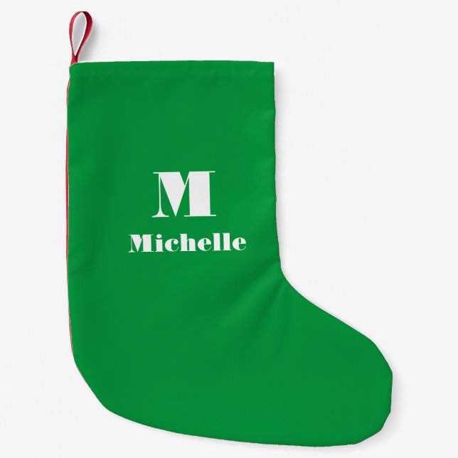 Custom Name Initial Solid Colour  Small Christmas Stocking (Front)