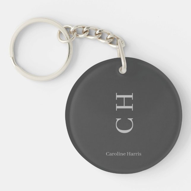 Custom Name & Initials Design Grey Keychain (Front)