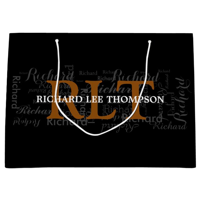 custom name & initials personalized typography large gift bag (Front)