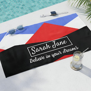Custom Name & Inspiring Modern Abstract Bauhaus Beach Towel
