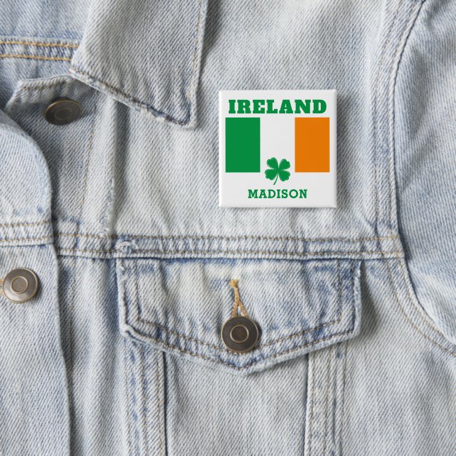 Custom Name Ireland 2 Inch Square Button (In Situ)