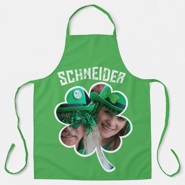 Custom Name Irish clover photo St Patricks Day Apron (Front)