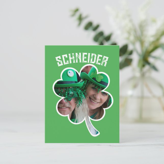 Custom Name Irish clover photo St Patricks Day Holiday Postcard (Standing Front)