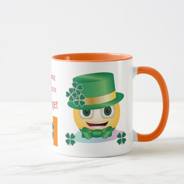 Custom Name Irish Emoji with Hat and Shamrock Mug (Right)