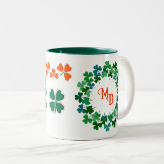 Custom Name Irish Shamrock Circle   Two-Tone Coffee Mug
