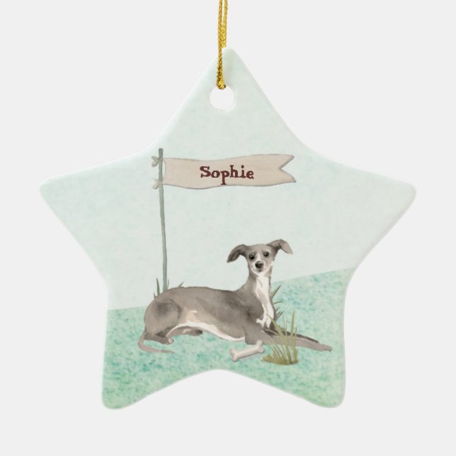 Custom Name Italian Greyhound Pet Dog Ceramic Ornament (Front)